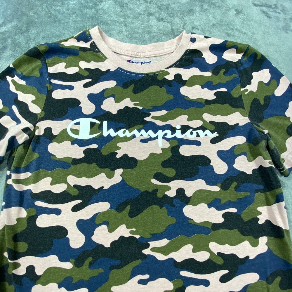 Champion Shirt Womens XL Green Pink Camo Short Sleeve Athletic Tee Casual Top